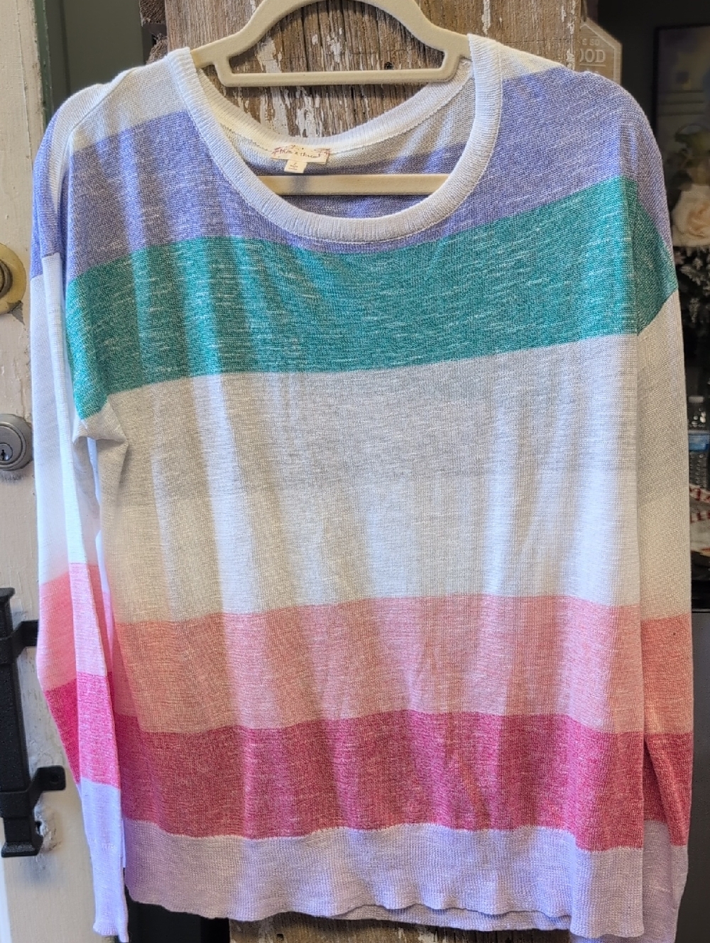 Hem & Thread Striped Knit Top - Lavender, White, Gray